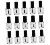 COMPUKAS 15pcs Mini Glass Nail Polish Bottles 10ml Square Refillable Containers with Brush for Nail Art and DIY Manicure