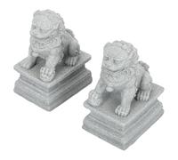COMPUKAS 1pair Chinese Style Sandstone Lion Figurines Feng Shui Garden Pot Ornaments Micro Landscape Decorations Indoor Outdoor Home Office Table Statues