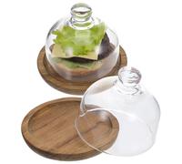 COMPUKAS 2 Pcs Butter Dish with Lid Fruit Foretaste Plate Cake Stand with Dome Elegant Round Wooden and Glass Robust Food Display Tray for Parties and Home