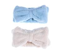 COMPUKAS 2 Pcs Coral Velvet Elastic Headbands with Bow-knot Design for Women and Girls, Breathable Spa and Washing Face Hair Accessories in Blue and White