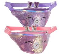 COMPUKAS 2 Pcs Sequin Glitter Waist Bags with Adjustable Belts, Shiny Fanny Packs in Purple and Pink, Travel Belt Bags
