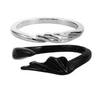 COMPUKAS 2pcs Adjustable Angel Devil Couple Rings Set for Lovers, Silver Angel and Black Devil Open Band, Unisex Matching Finger Jewelry for Couples, Romantic