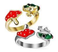 COMPUKAS 2pcs Adjustable Open Frog Ring Women Jewelry Finger Ring Plated Cartoon Frog Mushroom for Everyday Wear