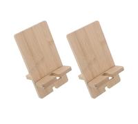 COMPUKAS 2pcs Bamboo Phone Holder for Desk, Minimalist Smartphone Desk Stand with Detachable Base and Practical Design, for School and Convenient Storage, Elevate Devices Hands-free