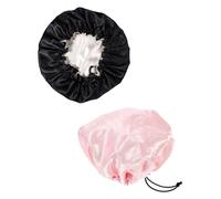 COMPUKAS 2pcs Boys and Girls Satin Bonnet Soft Elastic Adjustable Hair Care Caps for Newborns Boy Girl Shower and Housework Use Black Pink