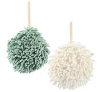 COMPUKAS 2pcs Chenille Hand Towels with Hanging Loop for Kitchen and Bathroom, Thick Absorbent Multi-Purpose Hand Drying Balls, Soft and Quick-Dry Home Towels