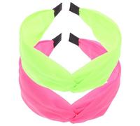 COMPUKAS 2pcs Neon Fluorescent Knot Headbands for Women - Pink and Green Chiffon Hair Accessories - 80s 90s Retro Party Headbands for Girls and Ladies