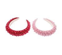 COMPUKAS 2Pcs Pearl Design Headbands Elegant Decorative Hairbands for Women Chic Wedding Hair Accessories with Thick Sponge Base in Pink and Red