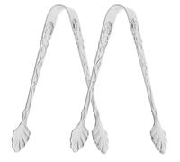 COMPUKAS 2Pcs Stainless Steel Portable Ice Cube Tongs with Embossed Rose Design, Multi-Function Food Clamp for Kitchen and Bar Use
