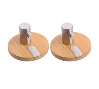 COMPUKAS 2pcs Stainless Steel Round Coat Hooks Bamboo Accents, Strong and Long Serving Life, Classic Minimalist Style, for Home and Outdoor Coat Hanger Solutions