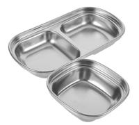 COMPUKAS 2pcs Stainless Steel Seasoning Plates with Single and Double Grid Design, Reusable and Dishwasher Safe Sauce Dishes for Home and Restaurant Use, Compact and Sturdy Serving Bowls