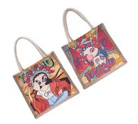COMPUKAS 2pcs Stylish Canvas Tote Bags with Peking Opera Printed Handbag Design, Functional for Storing Id Cards and Cosmetics, for Walking and Camping