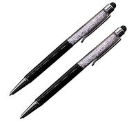 COMPUKAS 2pcs Stylish Slim Crystal Diamond Stylus Pens with Retractable Ballpoint Pen Stainless Steel Multifunctional Compatible with Capacitive Touch Screen Devices for Phone and Tablet