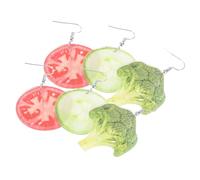 COMPUKAS 3 Pairs Vegetable Dangle Earrings for Women Funny Acrylic Ear Jewelry Lightweight Party Accessories with Broccoli Cucumber