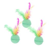 COMPUKAS 3 PCS Cat Sponge Ball with Colorful Tails Interactive Bouncy Kitten for Indoor Play Stimulate Natural Instincts and Protect Furniture From Scratching Random Color