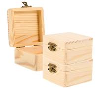 COMPUKAS 3 Pcs Square Wooden Storage Boxes with Buckle Style, Large Capacity DIY Self Painting Craft Boxes and Adults, Beige Wood Craft Storage Case for Project and Shop