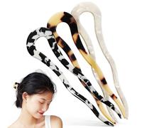 COMPUKAS 3 Pcs U-shaped Acetate Hair Forks Twist Styling Pins Set, Light Tortoiseshell, Cow Print and Ivory, French Hair Accessories for Women’s Buns and Updos
