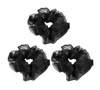 COMPUKAS 3 Pieces Black Elastic Hair Ties Set with Organza Crystal Mesh, Stretchy Ponytail Holders for Women’S Hair Styling and Daily Use