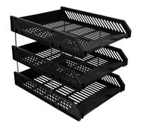 COMPUKAS 3-tier Desktop File Organizer Rack in Black Pp Material, Modern Design Office File Holder for Efficient Desk Storage and Organizing Magazines on Counter Tops