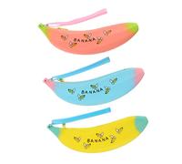 COMPUKAS 3pcs Banana-Shaped Silicone Pencil Cases Creative Pen Bags with Multiple Compartments, Cute Student Storage Pouches for School and Home, Pink Yellow Blue