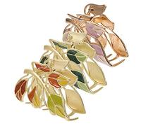 COMPUKAS 3pcs Colorful Metal Hair Claw Clips Leaves Design Large Jaw Clips for Women Sturdy Enamel Finish Hair Clamps for Styling Non Fading and Everyday Use