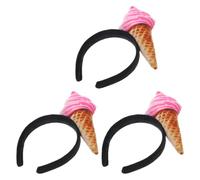 COMPUKAS 3pcs Cute Pink Ice Cream Cone Fabric Headbands for Women Universal Fit Comfortable Fit Makeup Application and Occasions Hair Accessories