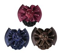 COMPUKAS 3pcs Hair Snoods Bun Covers Bow Clips for Women Polyester Mesh Hair Nets in Coffee Blue and Fuchsia Suitable for Work and Hospitality