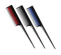 COMPUKAS 3pcs Household Plastic Hairdressing Tip Tail Combs Set with Long Handle for Salon Styling and Detangling Hair Care in Black, Red, and Blue