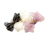 COMPUKAS 3pcs Organza Bowknot Hairpins for Non Slip Crown Hair Clips in Black Light Yellow Purple Party and Daily Wear Accessories
