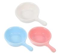 COMPUKAS 3pcs Small Ceramic Pet Feeding Bowls for Hamsters Mice Birds Hedgehogs Mixed Colors Pink Blue Green Stable Design for Dry Food and Water Random Color