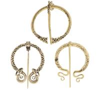COMPUKAS 3pcs Vintage Viking Cloak Pins Set Bronze Alloy Brooches with Swirl Snake Design for Shawls Scarves Medieval Costume Accessories Tarnish-resistant Jewelry