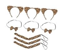 COMPUKAS 3sets Leopard Print Cat Ears Hairband Bow Tie and Tail for Cosplay Party Furry Accessory for Boys and Girls and Women