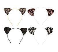 COMPUKAS 4pcs Creative Leopard Print Cat Ear Headbands Sequin Animal Hair Accessories for Party Supplies Comfortable Fit Pack with Black Silver Pink Gold