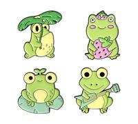 COMPUKAS 4pcs Cute Frog Brooch Pins Alloy Multi-purpose Decorative Lapel Pins Ornament for Clothes and Bags, Adorable Cartoon Style Badges for Women Accessories