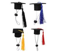 COMPUKAS 4pcs Mini Pet Bachelor Graduation Caps with Tassels for Small Animals - Red, Black, Blue, and Dark Yellow Doctoral Hats - Cute Costume Photo Props for Hamsters, Rabbits, Guinea