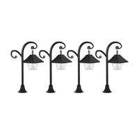 COMPUKAS 4pcs Vintage Black Dollhouse Lamppost with Built-in LED Lights, Easy Installation Miniature Street Lamp for Dollhouse, Collector Displays and Courtyard Model Layout, Realistic