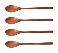 COMPUKAS 4pcs Wooden Spoons Set with Long Handles for Stirring and Serving Non-Scratch Textured Kitchen Spoons for Home Use Simple Elegant Design