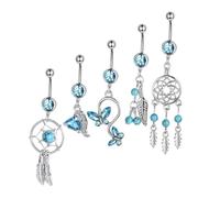 COMPUKAS 5Pcs Belly Button Rings with Zircon Alloy Navel Piercing Studs Non-rusty Body Jewelry for Women Dance Festival Party