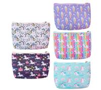 COMPUKAS 5pcs Pu Leather Unicorn Design Coin Purses with Zipper Closure, Small Cartoon Style Change Wallets for Gift for Family and Friends