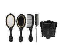 COMPUKAS 5pcs Vintage Mirror Comb Hair Brush Set with Holder Plastic Detangling Comb Works on Wet and Dry Hair for Bedroom and Salon Use