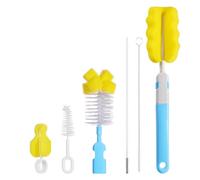 COMPUKAS 6pcs Sponge Bottle Cleaner Set with Removable Brush Head and Plastic Handle Blue Feeding Bottle Cleaning Brushes for Water Cups Reaches Every Corner for Thorough Cleaning