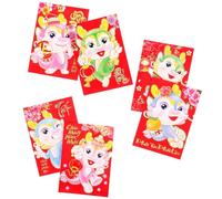 COMPUKAS 6pcs Spring Festival Red Envelopes Dragon Pattern Envelope Paper Red Packet Mixed Style Decorative Fine Workmanship Creative Unique Bright Color Design Birthday Shower Assorted Style