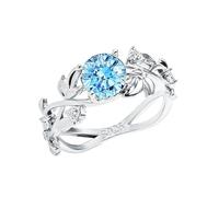 COMPUKAS 925 Sterling Silver Women’S Leaf Zirconia Ring Size 9, Eco-Friendly Plated Blue Sapphire Copper Band Jewelry for Stylish Female Finger, Creative Chic Women’S Rings