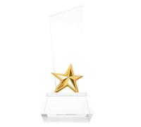 COMPUKAS Achievement Trophy Party Trophy Creative 3d Five Star Crystal and Metal with Smooth Finish and Rounded Edges for Students and Teachers, Celebration and Awards Ceremony