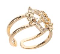 COMPUKAS Adjustable Initial Letter Ring for Women Hollow Flower Design Copper Band Stackable Open Thumb Ring Stylish Dainty Jewellery Gift for Mothers Daughters Bridesmaids