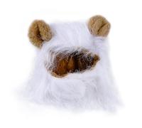 COMPUKAS Adjustable Lion Mane Pet Costume Hat for Small Dogs and Cats, White Polyester Material with Ears and Tape Closure Design, Easy Wearing for Dress in Cold Days Or Photo Shoots