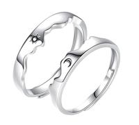 COMPUKAS Adjustable Sun Moon Open Band Couples Ring Set, Open Finger Carved Rings for Long-distance Lovers, Unisex Couple Jewelry for Everyday Wear