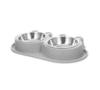 COMPUKAS Ant-resistant Double Cat Food and Water Bowl with Stainless Steel Bowls Non-slip Base Plastic Feeder for Small and Medium Pets Indoor and Outdoor Use
