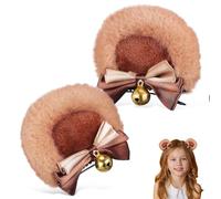 COMPUKAS Bear Ears Bow Hair Clips Cute Kawaii Accessories for Cosplay Festival Halloween Party with Adorable Bow Decor Camel Brown