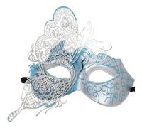 COMPUKAS Blue Masquerade Ball Mask for Women Half Face Wing Pattern with Rhinestones Made of Metal and Plastic, for Masquerades and Halloween Parties